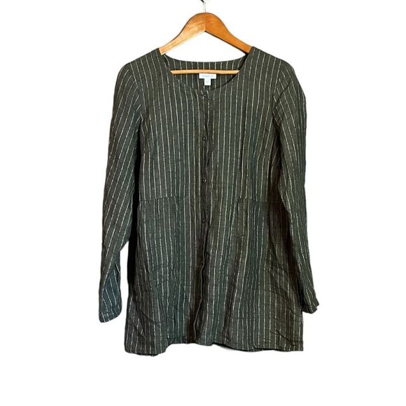 J. Jill pure Jill 100% linen green striped tunic - Picture 1 of 10